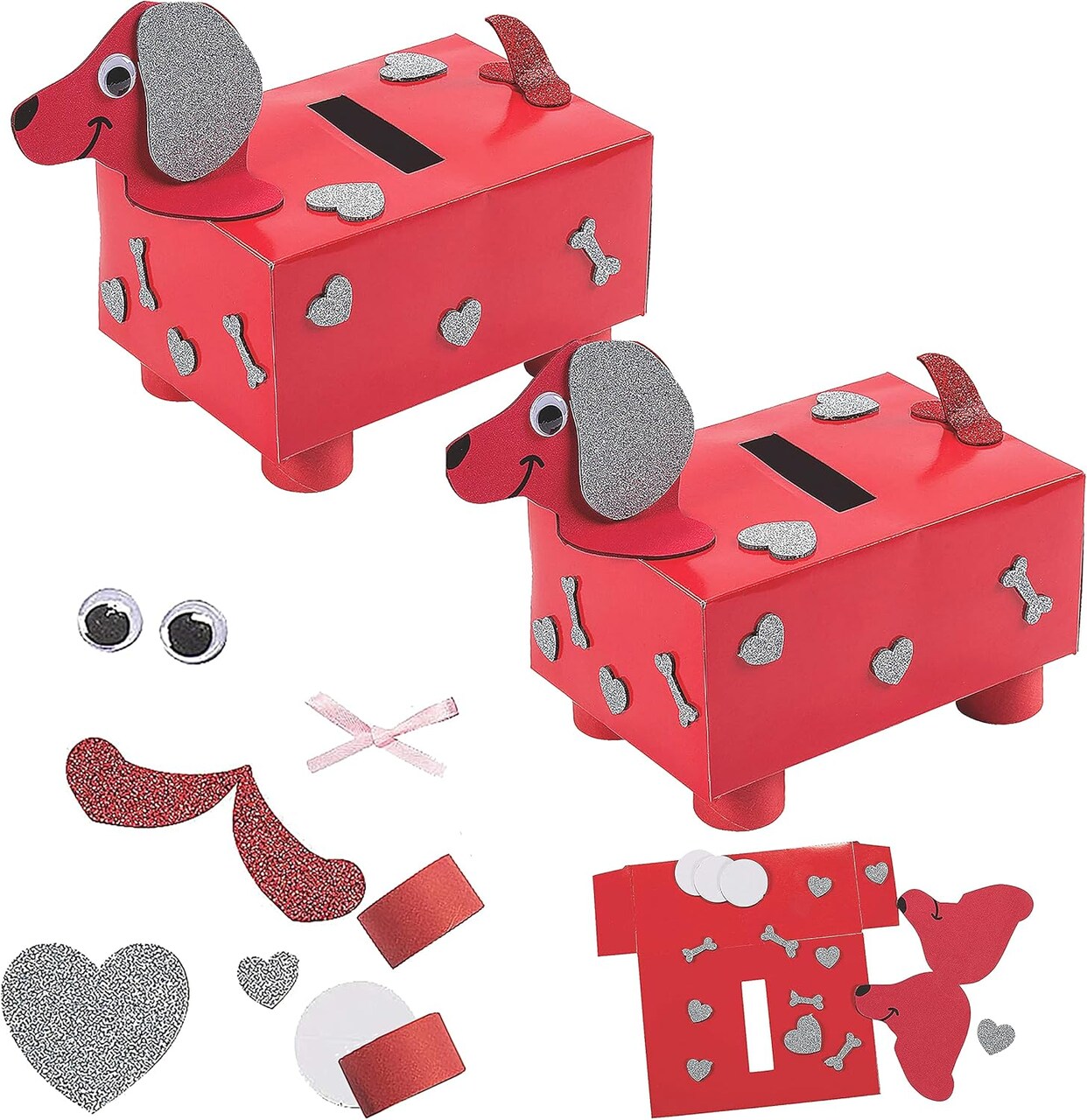 4E's Novelty 2 pcs DIY Valentines Mailbox for Kids - DIY Valentines Dog Mailbox with Foam Stickers